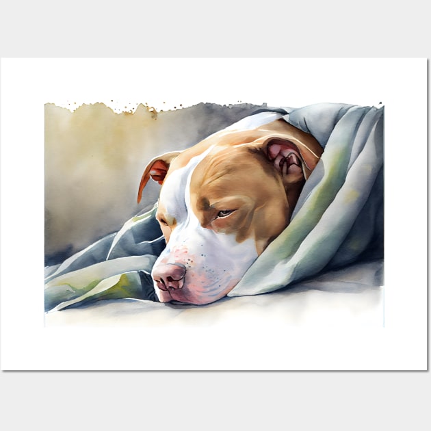 Sleeping Brown and White Pit Bull Terrier Wall Art by designs4days